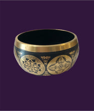 Load image into Gallery viewer, Black Cast Aluminum Singing Bowl with Buddha (4.5&quot;)
