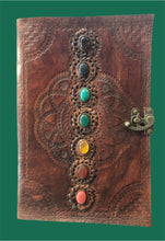 Load image into Gallery viewer, Handmade Oversized Leather-Bound Chakra Journal with Gemstones
