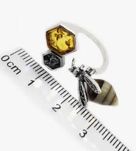 Load image into Gallery viewer, Amber &amp; Sterling Silver Adjustable Bee Ring
