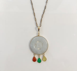 Vintage Jade Pendant with Jade Drops on Chain