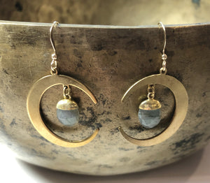 Brass Crescent Moons with Faceted Labradorite Earrings